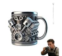 Generico Engine-Themed Coffee Mug V6-V12,Ultimate V8 Engine Gift Mug & Dream Cup For Car Enthusiasts Engines Stainless Steel Coffee Mugs with Handle,for Coffes, Tea (V8 Silver 200ml)