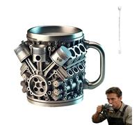 Generico Engine-Themed Coffee Mug V6-V12,Ultimate V8 Engine Gift Mug & Dream Cup For Car Enthusiasts Engines Stainless Steel Coffee Mugs with Handle,for Coffes, Tea (V6 Silver 200ml)