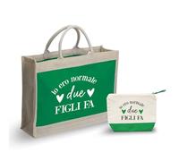 Generico ''Ero normale figli fa'' Borsa in Tela e Pochette Coordinata Combo Da mare vacanza estate personalizzata con nome festa della mamma idea regalo nonna compleanno viaggio