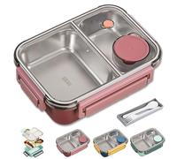 Generico Escentio Lunch Box, 304 Stainless, Steel Portable Escentio Lunch Box with Tableware and Divided Compartments (Red,Two)