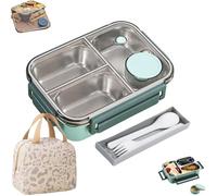 Generico Escentio Lunch Box, Stainless Steel Bento Box, Food Warmer, Leak-Proof Stackable Cutlery Set, Large Capacity with 2/3 Compartment for Adults, Office & Travel (Green,3-Grid+thermal bag)