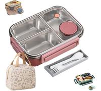 Generico Escentio Lunch Box, Stainless Steel Bento Box, Food Warmer, Leak-Proof Stackable Cutlery Set, Large Capacity with 2/3 Compartment for Adults, Office & Travel (Red,3-Grid+thermal bag)