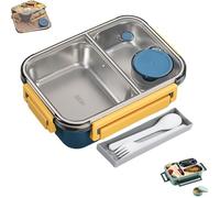 Generico Escentio Lunch Box, Stainless Steel Bento Box, Food Warmer, Leak-Proof Stackable Cutlery Set, Large Capacity with 2/3 Compartment for Adults, Office & Travel (Blue,2-Grid)