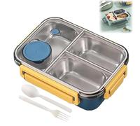 Generico Escentio Lunch Box, Stainless Steel Portable Escentio Lunch Box,2025 New Stainless Steel Bento,Leak-Proof Stackable Cutlery Set (Three Compartments Blue)