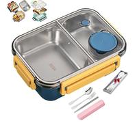 Generico Escentio Lunch Box, Stainless Steel Portable Escentio Lunch Box, Leak-Proof Stackable Cutlery Set with 2/3 Compartment,Large Capacity (Three Compartments Pink) (Blue,2-Grid)