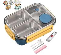 Generico Escentio Lunch Box, Stainless Steel Portable Escentio Lunch Box, Leak-Proof Stackable Cutlery Set with 2/3 Compartment,Large Capacity (Three Compartments Pink) (Blue,3-Grid)