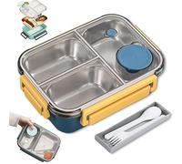 Generico Escentio Lunch Box, Stainless Steel Portable Escentio Lunch Box, Portable, With Tableware And Divided Compartments, for Everyday Travel (Blue,3-Grid)