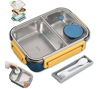 Generico Escentio Lunch Box, Stainless Steel Portable Escentio Lunch Box, Portable, With Tableware And Divided Compartments, for Everyday Travel (Blue,2-Grid)