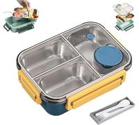 Generico Escentio Lunch Box, Stainless Steel Portable Escentio Lunch Box, with Tableware and Divided Compartments, Portable Large Capacity, for Office, Travel, Lodgings (Blue,2Grid)