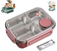Generico Escentio Lunch Box, Stainless Steel Portable Escentio Lunch Box, with Tableware and Divided Compartments, Portable Large Capacity, for Office, Travel, Lodgings (Pink,2Grid)