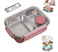 Generico Escentio Lunch Box, Stainless Steel Portable Escentio Lunch Box, with Tableware and Divided Compartments, Portable Large Capacity, for Office, Travel, Field Lodgings (Pink,2Grid)