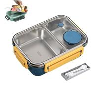 Generico Escentio Lunch Box, Stainless Steel Portable Escentio Lunch Box, with Tableware and Divided Compartments, for Office, Travel, Field Lodgings (Blue,2-grids)
