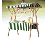 Generico Espositore da Mercato Pieghevole in Legno - Bancarella Portatile per mercati agricoli e fiere Artigianali, Carrello per Cibo da Esterno con Tenda da Sole, Altezza Regolabile 120x60x200 cm