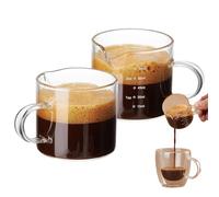 Generico Espresso Measuring Shots Cup - 2PCS 75ml Clear Glass With Mouth | Milk Frothing Pitcher, Coffee Cups With Handle, Accessories For Espresso Machine