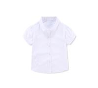 Generico Estate Maglietta da Ragazzi, Camicia Bianca a Maniche Corte con Maniche a Sbuffo e Scollo V, Versatile, Casual, per L'Estate, per Studenti della Scuola primaria, Scuola Sport Vacanze