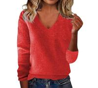 Generico European And American Solid Color Loose Ladies Sweater Spring And Autumn One Word Shoulder Exposed Shoulder Hood Jacket Sweater Lupetto Bianco Lana Red S