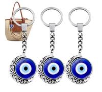 Generico Evil Eye Charm - 3 Pieces Blue Eye Peace Protection Pendant, Double Side Rotating Keychain Charm, Reversible | Nazar Keyring Protective Turkish Bag Hanging Fortune for K