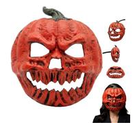 Generico Evil Jack-O Lantern Pumpkin Skull Horror Mask,Halloween Distressed Red Pumpkin Head Mask for Adults,PU Foam Carved Face with Jagged Teeth,for Cosplay,Photo Props,Haunted House
