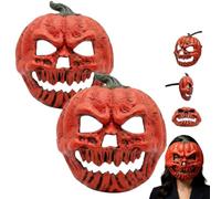 Generico Evil Jack-O Lantern Pumpkin Skull Horror Mask,Halloween Distressed Red Pumpkin Head Mask for Adults,PU Foam Carved Face with Jagged Teeth,for Cosplay,Photo Props,Haunted House