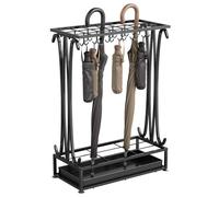 Generico Extra Large Metal Umbrella Stand 21 Holes Rectangle with 24 Hooks and Rain Leak Tray 70 x 50 x 24 cm Black