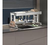 Generico Extra Large Over-Sink Dish Rack Expandable Kitchen Drying Rack Space-Saving Stainless Steel Dish Drainer 33In Countertop，Gris-Single Layer86Cm/33In