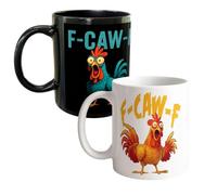 Generico F-Caw-F Funny Chicken Mug, Custom Crazy & Angry Chicken Rooster Caw-F Cup, Gift for Men Women Christmas Holiday, Ideal Present Birthday for Office Worker Friends (E-2*PCS)