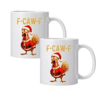 Generico F-Caw-F Funny Chicken Mug, Custom Crazy & Angry Chicken Rooster Caw-F Cup, Gift for Men Women Christmas Holiday, Ideal Present Birthday for Office Worker Friends (B-2*PCS)