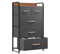 Generico Fabric Chest of Drawers, 5 Drawer Cabinet, Fabric Hallway Chest of Drawers, Storage Compartment for Living Room, Bedroom, Deep Grey