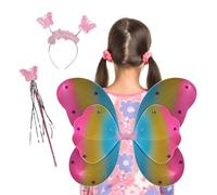 Generico Fairy Wings Kids, Butterfly Hair Hoop Wand, 48x38cm/18.9x14.96 Inches Costume Accessory Set Fairy Wand and Headband 3 Pieces, Multicolor for Toddler Cosplay Festival Dress Up Play