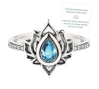 Generico Fanculo il mio anello di loto traumatico, S925 argento regolabile anelli di fiori di loto, anello di ispirazione regali di gioielli per le donne Sorelle Amici (10,Blu)