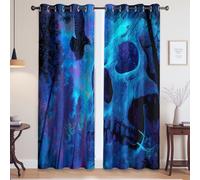 Generico Fantasia Corvo Teschio Tenda Per Tutte le Stagioni - Lavare in lavatrice Set di Tende a Occhielli, Blu Scuro, 168L x 183A cm (2 Pannelli) 66"x72"
