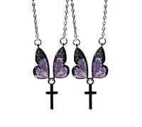 Generico Farfalla ali croce ciondolo collana, viola gradiente collane farfalla, croce ciondolo gioielli per le donne (2pcs)