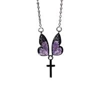 Generico Farfalla ali croce ciondolo collana, viola gradiente collane farfalla, croce ciondolo gioielli per le donne (Purple)