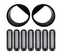 Generico Faro anteriore Per Jeep Per Wrangler JK Per Unlimited 2007-2018 Inserti In Rete Per Griglia Anteriore Con Rivestimento Faro Esterno Fari Anteriori Auto(9pcs Set Black)
