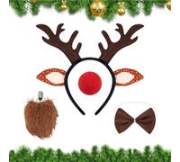 Generico Fascia Natalizia - Set Di 4 Corna Di Alce E Coda, Per Capelli Per Feste Di Natale | Simpatica Fascia Con Design A Corna Di Cervo Per Feste A Tema Di Travestimento Cosplay Del Festival Invern