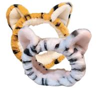 Generico Fascia per Chioma Donna in Peluche 2 Pezzi Orecchie di Tigre, Comoda da Indossare per Trucco o Lavare Viso a Natale e Ringraziamento