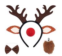 Generico Fascia Per La Testa Con Corna Di Cervo | Copricapo A Forma Di Alce - Fascia Con Corna Natalizia E Coda,Per Bambini Donne Ragazze Costume Cosplay Foto