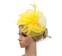 Generico Fascinator Wedding YN E Donna Penna Piume Cappello Nastri Cappellini da Baseball in Rete per Feste (Yellow One Size)