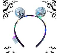 Generico Fascione Palla da Discoteca - Fascia con Disco Illuminata per Halloween con Batterie | Copricapo LED per Capelli Costumi Halloween Festa Danza Musica
