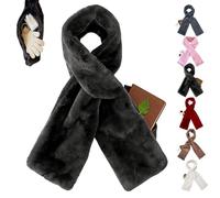 Generico Faux Fur Scarf with Hidden Zipper Pocket, Soft Plush Pocket Scarf for Women with Concealed Storage for Phone Keys (Black)
