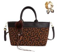 Generico Faux Suede Purse Tote Bag for Women, Trendy Leopard Print Brown Handbag, Vintage Hobo Cheetah Crossbody Shoulder Bag