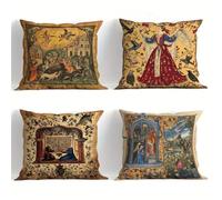 Generico Federe Cuscini Divano Set di 4 Medioevo 40x40cm Federe Moderni Resistente in Lino Biancheria Decorativo, Fodere per Cuscini Quadrate per Divano Letto Sedia Camera da Letto Soggiorno Sv15698