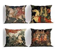 Generico Federe Cuscini Divano Set di 4 Medioevo 60x60cm Federe Moderni Resistente in Lino Biancheria Decorativo, Fodere per Cuscini Quadrate per Divano Letto Sedia Camera da Letto Soggiorno Sv15740