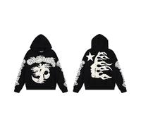 Generico Felpa A Cappuccio Rosso con Design Complesso Come Mostro E Lettere A Maniche Ripetute sul Davanti, Top Casual alla Moda per Uomini E Donne-color01||l