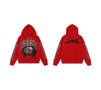 Generico Felpa A Cappuccio Rosso con Design Complesso Come Mostro E Lettere A Maniche Ripetute sul Davanti, Top Casual alla Moda per Uomini E Donne-color03||m