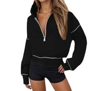 Generico Felpa A Maniche Lunghe Sweatshirt Stampa Casual Cappuccio Oversize Top da Donna Puff Felpe con Camicetta Coulisse Streetwear