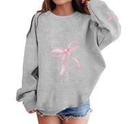 Generico Felpa Bambina Casual con Stampa di Croce Gesù e Fiocco Rosa Collo Tondo Senza Cappuccio Morbida e Confortevole per Scuola e Gioco per Ragazze 3-10 Anni(Grey, 3-4 Years)