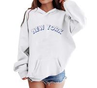 Generico Felpa Bambina con Stampa Alfabeto Metropoli Cappuccio Maniche Lunghe Morbida e Larga per Abbigliamento Giornaliero e all Aperto Comoda per Bambini 3-14 Anni(D-White, 5-6 Years)