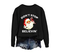 Generico Felpa Cappuccio Senza Zip Felpa Casual da Donna con Scritta Non Smettere di Credere a Babbo Natale Felpa Donna con Zip E Cappuccio (Black, S)