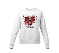 Generico Felpa Chicago Basket Toro Scarpe Campioni di Basket Pallacanestro - Felpa Girocollo Leggera Sportiva vestibilità Italiana (Bianco, L)